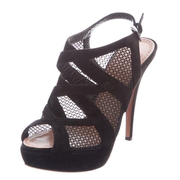ALAÏA Women 8.5 US Black Crisscross Mesh Fishnet Sandals Platform Stiletto Pumps - Picture 1 of 11